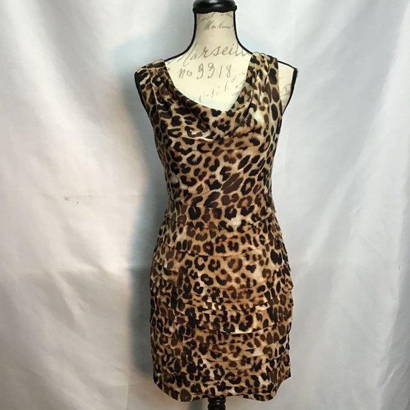 Express-Draped neckline Cheetah Dress - Picture 1 of 11